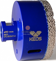 Коронка алмазная по керамограниту Keos Professional Vacuum Brazed M14 80 мм