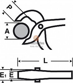 Размеры газового ключа губки 45° Virax 45°-1 1/2"